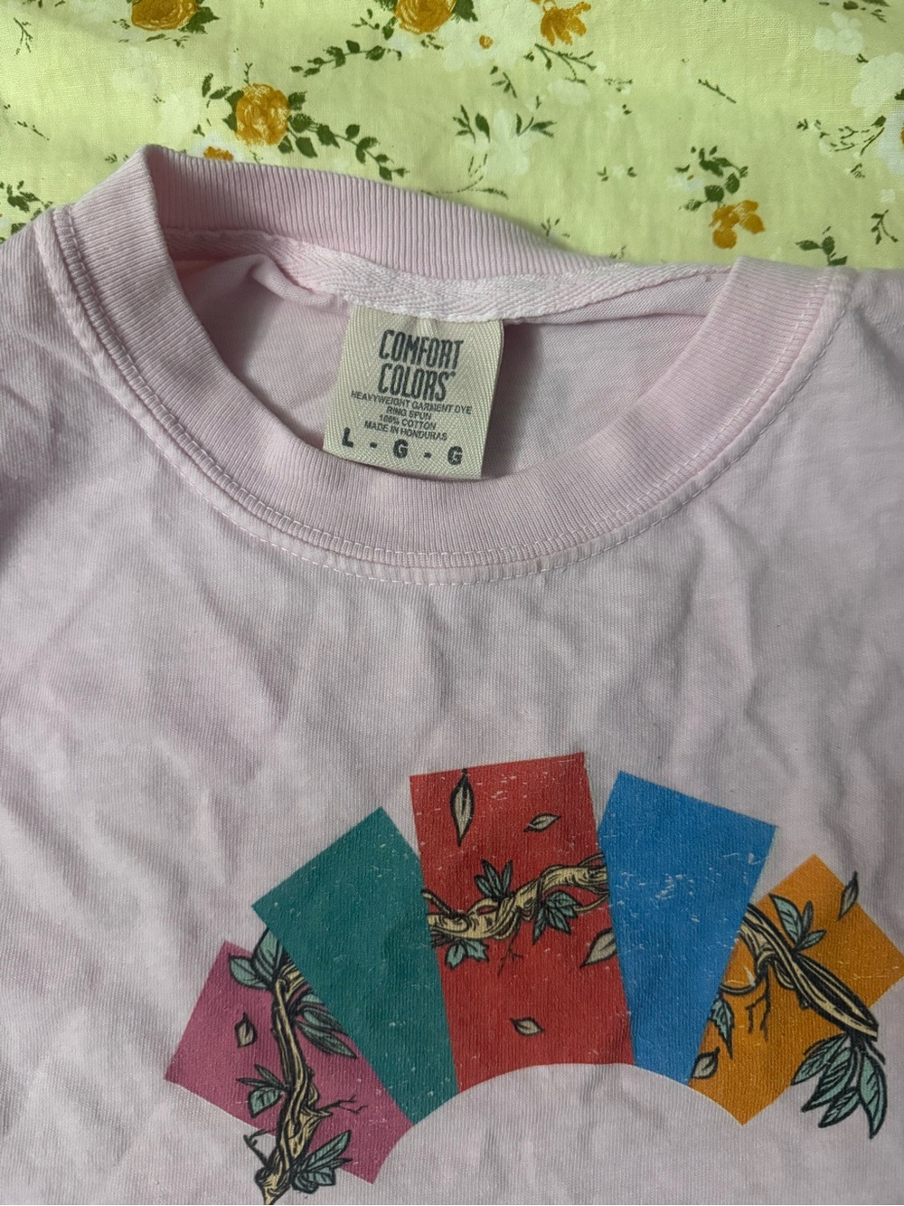 Comfort Colors Light Pink Short-Sleeve Tee with Multicolor Fan Graphic
